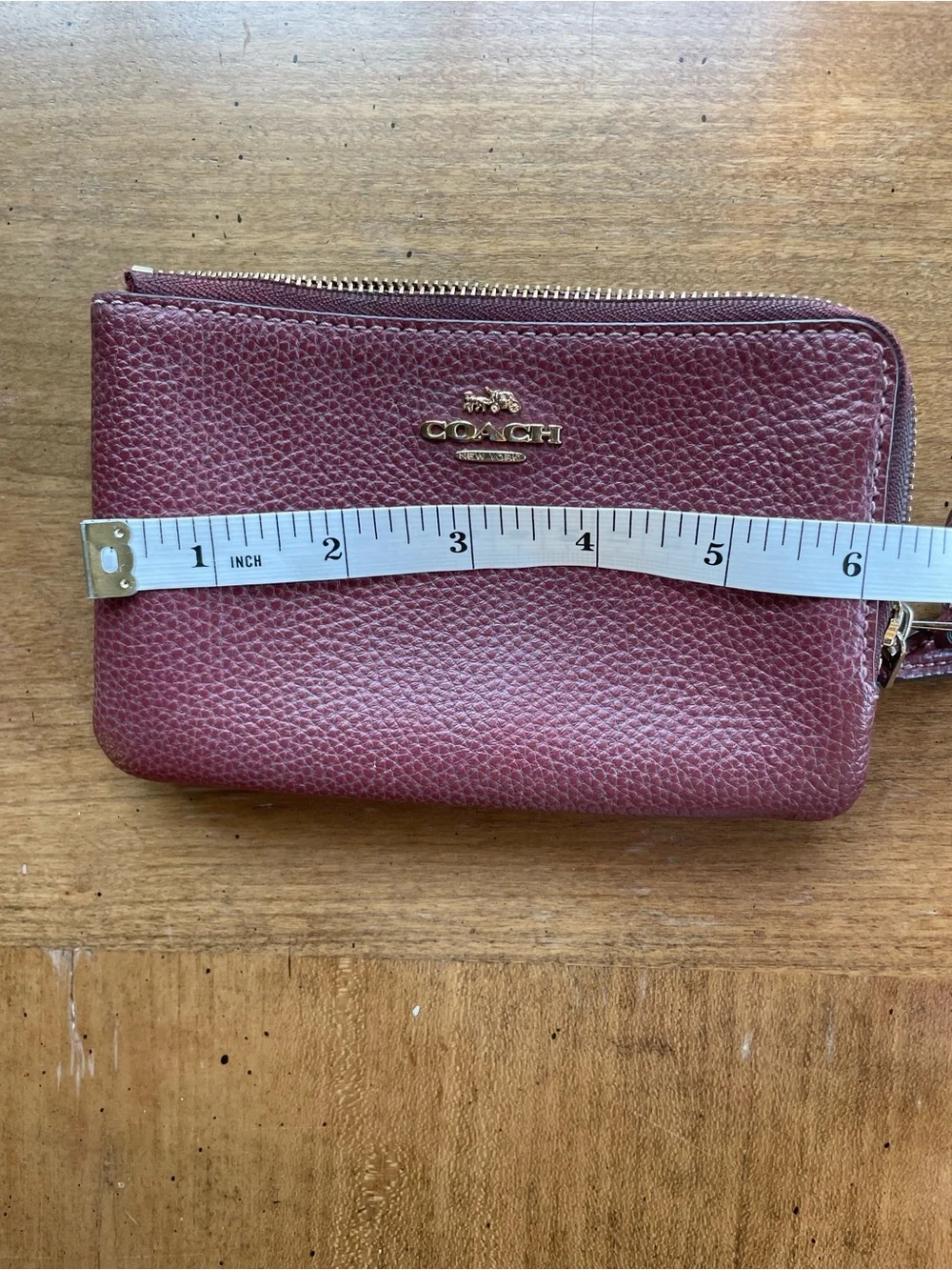 Coach Double Corner Zip Wristlet Burgundy Pebble Leather F87590 (No Strap)